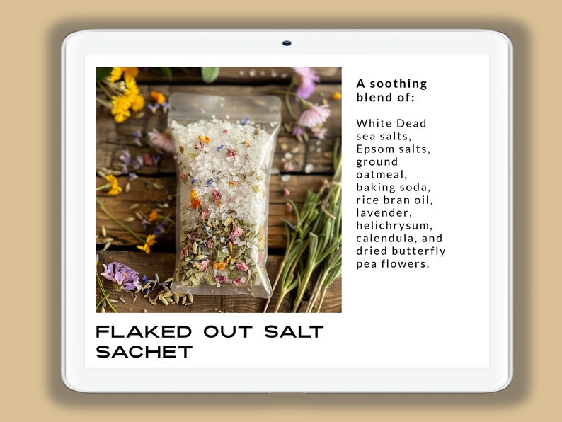 Flaked Out salt sachet with lavender, calendula and dried butterfly pea flowers