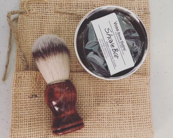 Shave Kit | Vegan Shave Bar | Natural Bristle Shaving Brush | Stainless Steel Shaving bowl | Groomsmen Gift | Gift for Him | Gift for Her