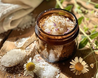 Rose and Chamomile Body Salt | Detoxifying Dead Sea Salt | Aromatherapy bath salt | High mineral therapeutic bath salt | Seaweed to detoxify