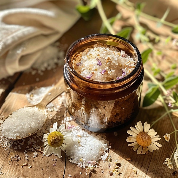 Rose and Chamomile Body Salt | Detoxifying Dead Sea Salt | Aromatherapy bath salt | High mineral therapeutic bath salt | Seaweed to detoxify