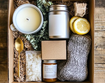 Comfort Care Package: Epsom Salt Soak, Candle, Socks & Tea
