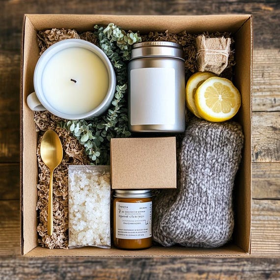Comfort Care Package: Epsom Salt Soak, Candle, Socks & Tea