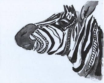 Zebra watercolor painting, African animal art, safari print, zoo wall art, Zebra art print, Zebra nursery decor, 8x10 acrylic black white