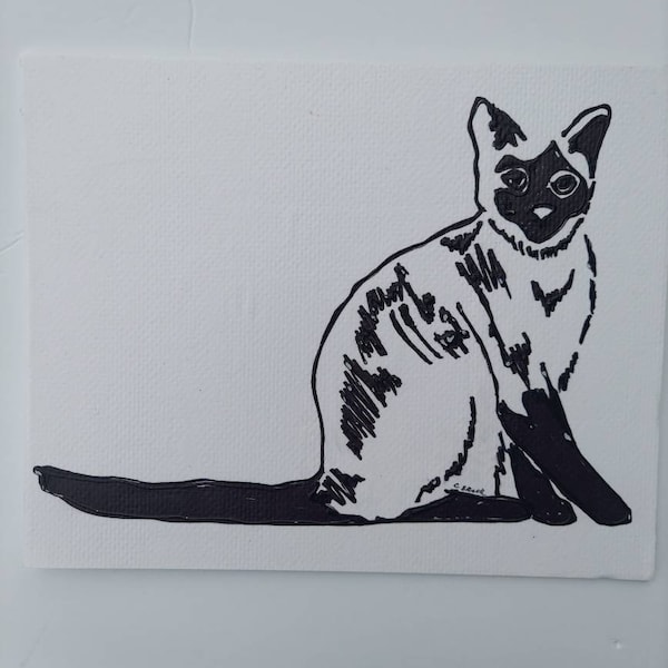 Siamese cat painting/ siamese cat art/pure bred cat portrait/acrylic animal art/cat design/girls room decor/animal illustrations