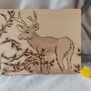 Deer wood burned art | rustic Woodland decor| handmade pyrography wall art | neutral nature home decor | 8x10 wood sign