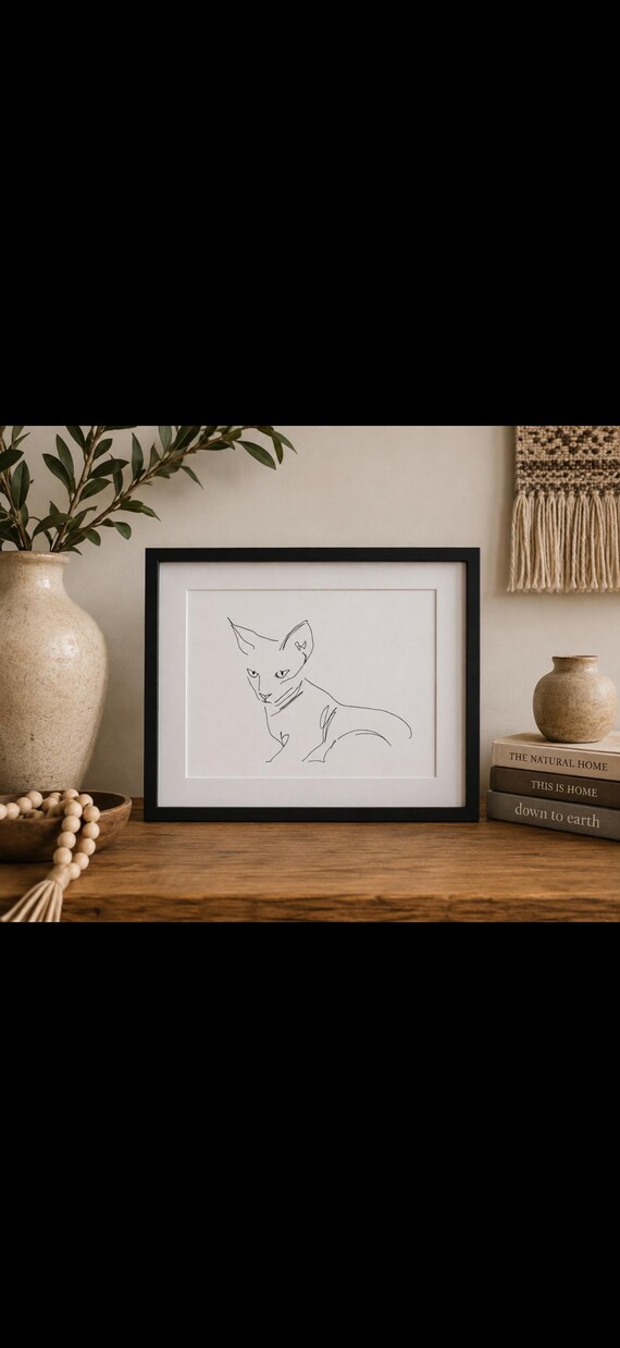 Sphynx line drawing/hairless cat art/pen & ink drawing/pet portrait/Egyptian cat/tattoo commission/ original art by Christine Brock