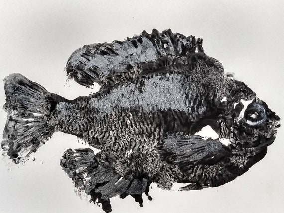 ケンページ　aquarium アクリル画 Gyotaku Bluegill Fish on Hardboard Canvas. Fish Painting