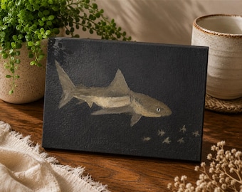 Original shark painting shark art acrylic shark painting shark artwork shark decor shark nursery shark bedroom boys shark art slate color