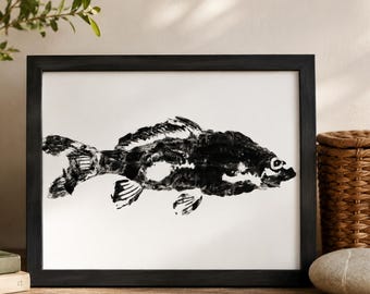 Fish artwork/fish bathroom/tropical decor/black and white bathroom/modern minimalist art/aquarium lover gift/ painting by Christine Brock