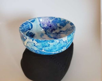 Crackled Decorative Jewelry Bowls _ Blue -  Alcohol Ink, Abstract Art, Home Decor, Jewelry