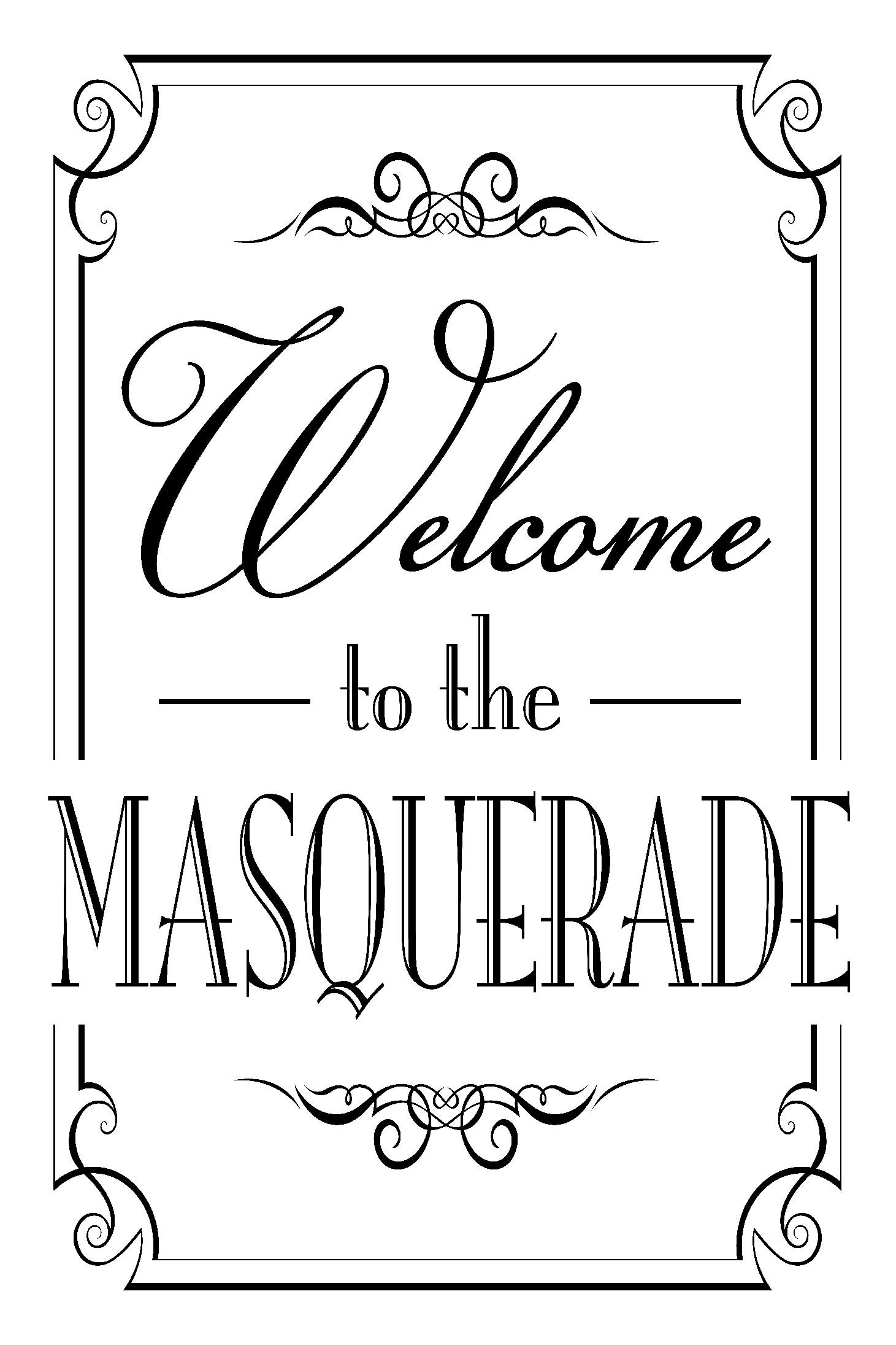 Masquerade Party Sign | 24x36 Masquerade Welcome Sign | Black and White ...