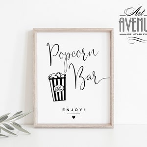 Popcorn Bar Sign Template, Minimalist Wedding Sign Templett, Wedding Popcorn Bar Sign Printable Template EDITABLE #001 MM25