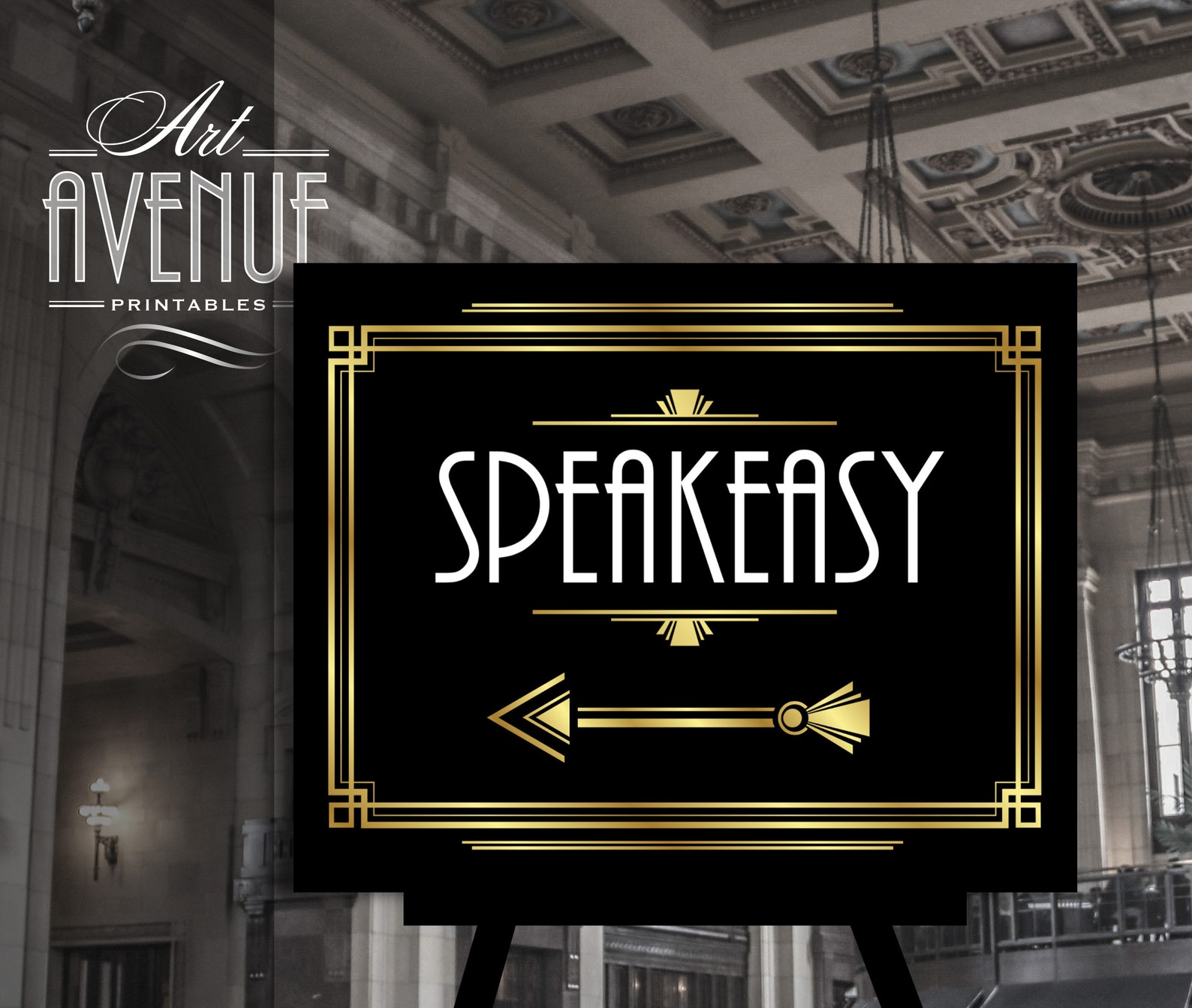 Speakeasy Sign Template Gold Gatsby Speakeasy Sign Editable Art Deco ...