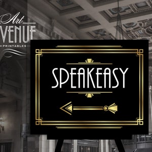 Speakeasy Sign Template | Gold Gatsby Speakeasy Sign Editable | Art Deco Roaring 20s Wedding Party Sign Printables #003 AD21