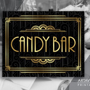 Gatsby Candy Bar Sign Printable, Candy Treat Signage, Art Deco Wedding Party Signage Instant Download