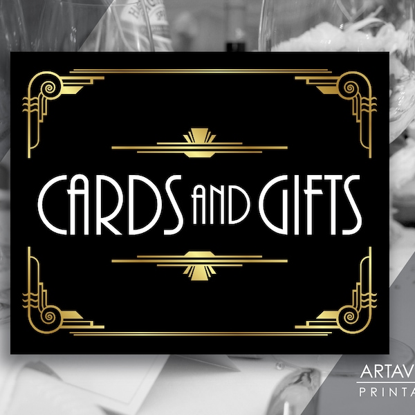 Cards and Gifts Sign Printables | Art Deco Wedding Decor | Retro Wedding Sign Downloads | Roaring Twenties Art Deco Party ADBG2