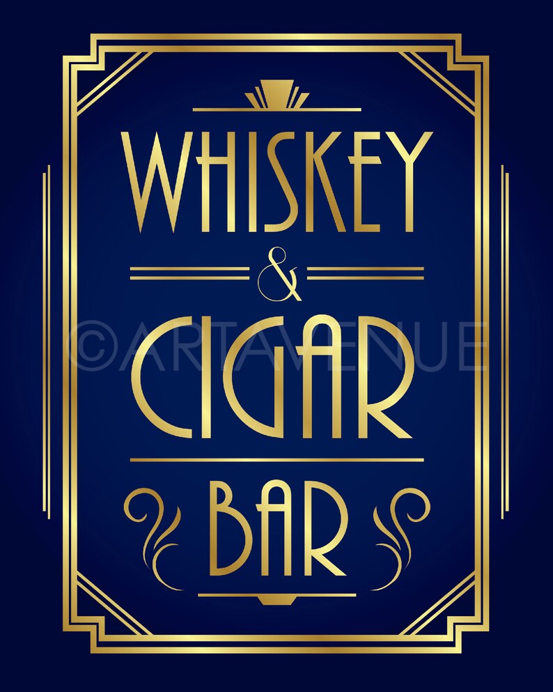 Art Deco Bar Sign Printables WHISKEY &amp; CIGAR BAR Sign | Etsy