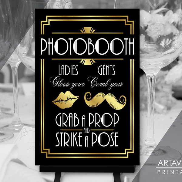 Photo Booth Sign | Roaring 20's Wedding | 24 x 36 PHOTO BOOTH Ladies and Gents Sign Download | Gatsby Art Deco Poster Printable BG71