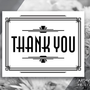 Afdrukbaar art-decobord Gatsby - bericht 'THANK YOU' - zwart-wit Gatsby-feestbruiloft - ADWB1