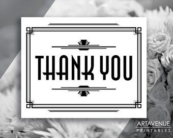 Gatsby Printable Art Deco Sign - "THANK YOU" Message Print - Black and White Gatsby Party Wedding - ADWB1