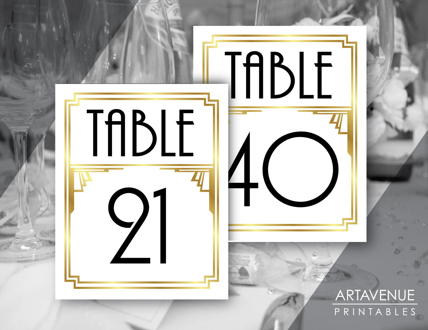 Art Deco Party Table Number Signs 21 40 Gatsby Wedding Etsy