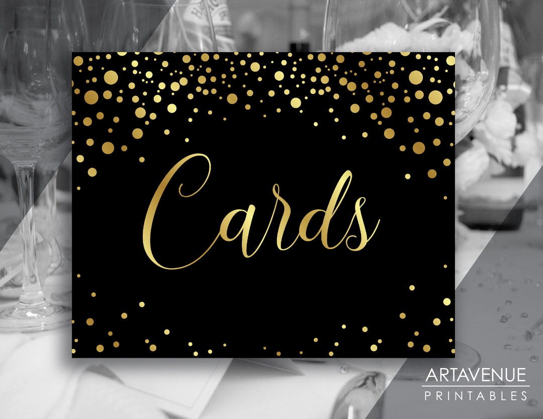 Gold Confetti Cards Sign Download | Gold Confetti Cards Sign Printable ...