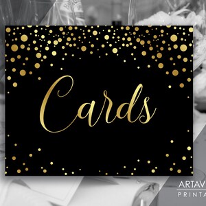 Gold Confetti Cards Sign Download | Gold Confetti Cards Sign Printable | Black and Gold Contemporary Wedding Cards Sign Printables BGC1