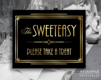 Gran cartel de fiesta de Gatsby imprimible, Sweeteasy Candy Bar Cake Table Sign, Art Deco Wedding Party Signage Descarga instantánea AA25