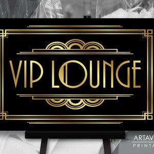 Great Gatsby VIP Lounge Sign, Art Deco Roaring 1920&#39;s Wedding Party Decorations, Printable Poster Sign, Instant Download BG40