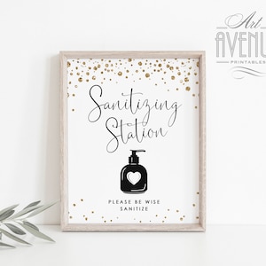 Gold Sanitizing Station Sign Template | Gold Sanitizing Station Templett | Hand Sanitizing Sign Printable Template EDITABLE #008 CF29