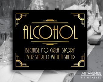 Great Gatsby Party Sign Decorations, Alcohol No Great Party Sign, 1920s Wedding, Roaring 20s Party, Art Deco Party, Instant Download ADBG1
