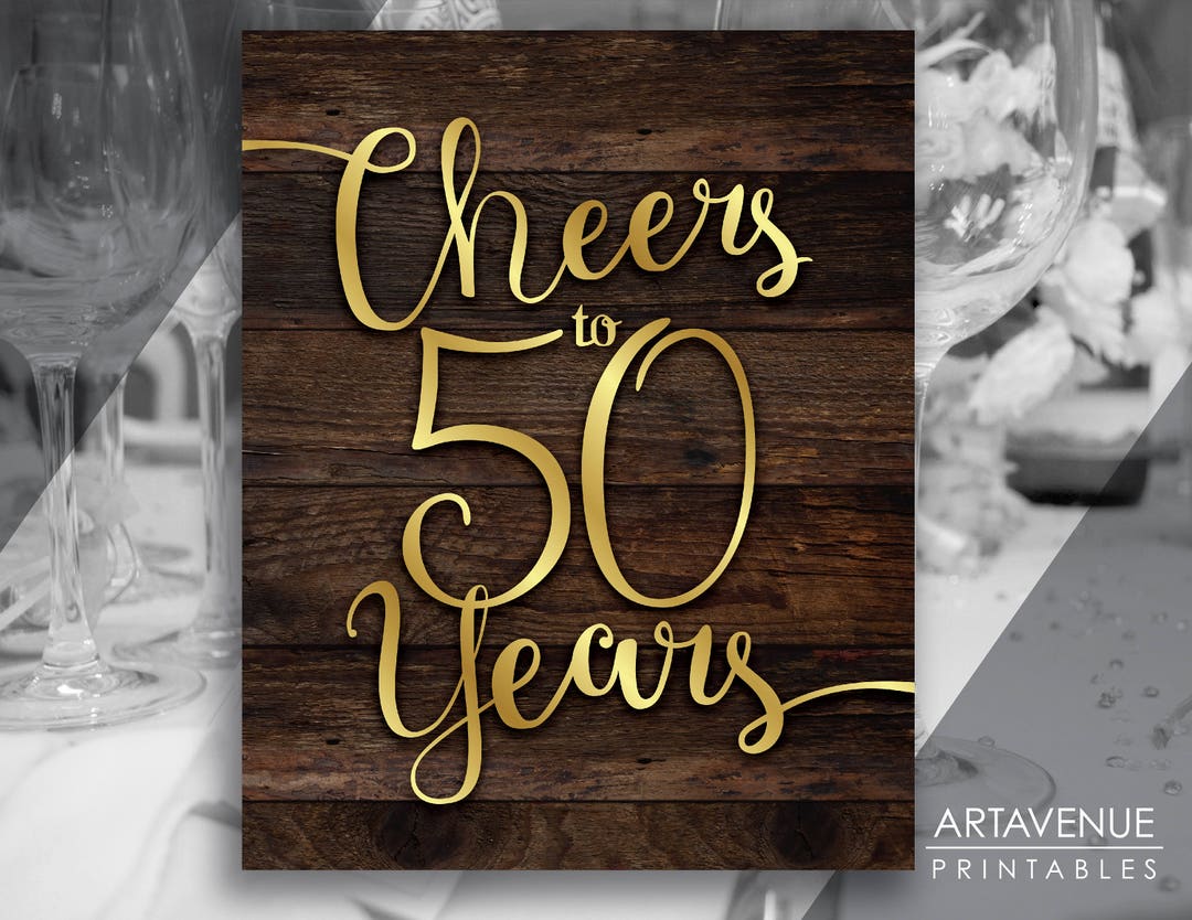 Rustic Gold Printables / CHEERS TO 50 YEARS / Rustic Wood - Etsy