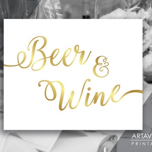 Chic White and Gold Wedding Sign Printables | Beer & Wine Sign | Digital Downloads | Party Bar Sign Printable SCWG107