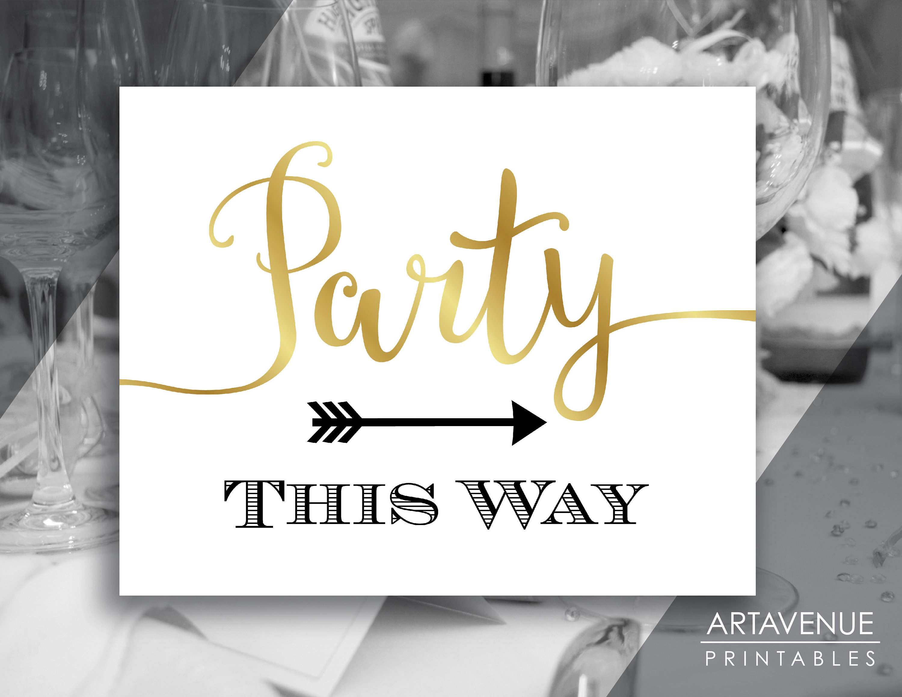 Party Finger Sign Gold Chic Party Signs | Party This Way Sign | Party Sign Printables ...