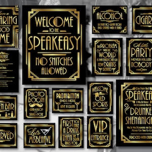 7 Great Gatsby Decorations Bundle, Great Gatsby, Great Gatsby Party Signs,  Roaring 20s Party Decorations, Art Deco Party, DIGITAL FILES 