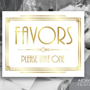 Great Gatsby Party Decorations, Favors Sign Printable, Roaring 1920&#39;s Art Deco Wedding Party Signage, Instant Download ADWG1