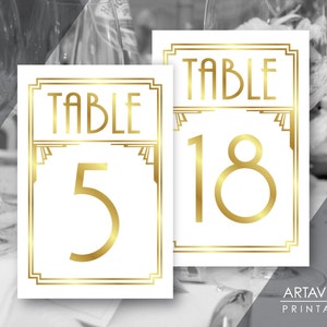 Art deco tafelborden, Great Gatsby Wedding 4 x 6 tafelnummers 1-20, Roaring 20&#39;s Wedding Party Decorations, Instant Download ADWG1