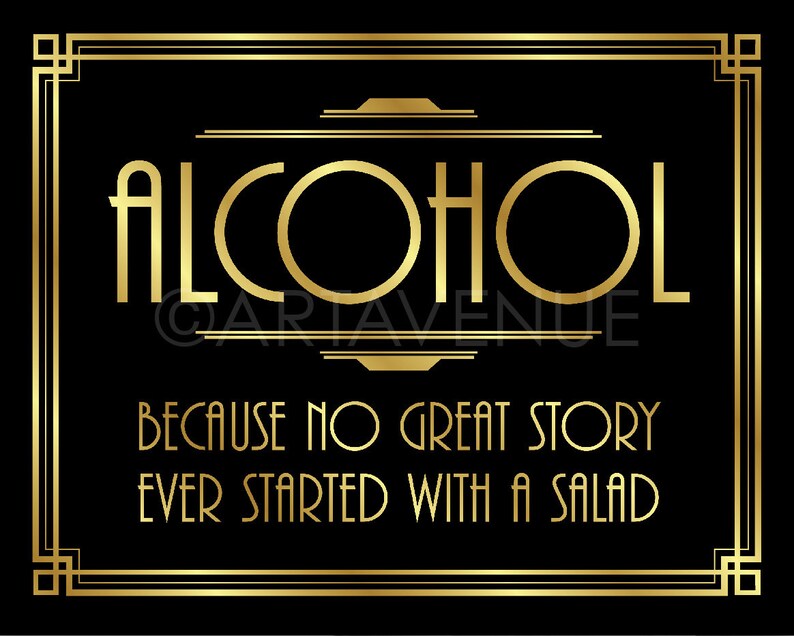 Gatsby Alcohol Quote Printable Sign Gatsby Wedding Roaring Etsy