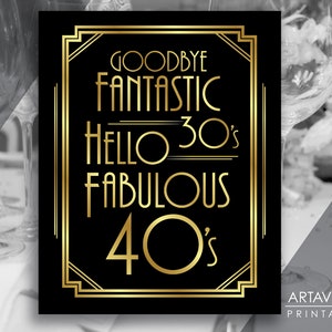 40th Birthday Sign Download, Art Deco Party Sign Printable, Hello 40 Party Sign Instant Download AA109