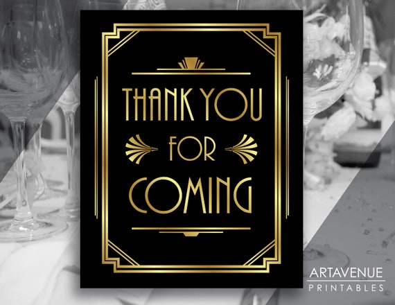 Art Deco Sign Printables, Thank You For Coming Sign, Roaring Twenties Gatsby Party Signs, Thank You Sign Printable, Instant Download AA