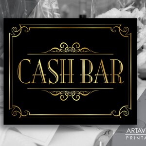 Printable Art Vintage Gold Wedding Sign - &quot;CASH BAR&quot; Sign - Faux Gold Wedding digital file - VG1