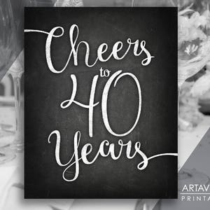 40th Party  Sign Printable, Cheers To 40 Years, 40th Anniversary Birthday Party Decorations, Instant Download SCC10