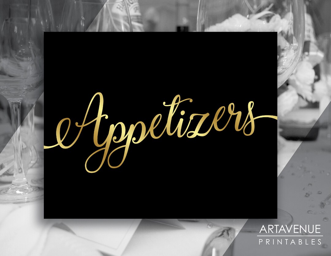 Chic Black and Gold Wedding Sign Printables | Appetizers Sign | Digital ...
