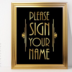 Gatsby Wedding Party Sign Printable, Please Sign Your Name, Roaring 20’s Guestbook Sign, Art Deco Party Signage, Instant Download AD1