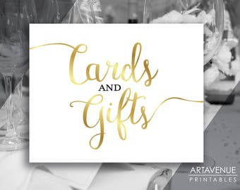Chic Gold Wedding Sign Printables | CARDS and GIFTS Sign | Gold Wedding Downloads | Wedding Signage | Digital Downloads SCG3