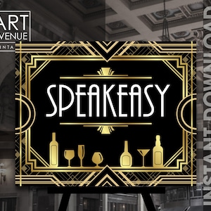 Speakeasy Sign Download, Great Gatsby Art Deco Speakeasy Party Sign Decorations, Roaring 20&#39;s Wedding, Instant Download AA202BG