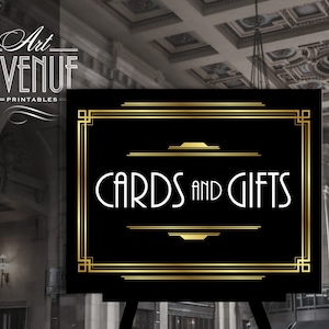 Bewerkbare sjabloon voor kaarten en cadeaus | Gouden bord Gatsby-trouwkaarten en cadeaus | Art Deco Feestbord Roaring 20s Afdrukbaar #003 AD7