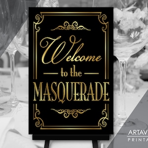 Masquerade Party Sign | 24x36 Masquerade Welcome Sign | Black and Gold Masquerade Party | Party Printables BG97