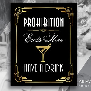 Prohibition Era Printable Party Decor. Great Gatsby Decor. Prohibition  Sign. Roaring Twenties Party Wall Art. Instant Download Print Poster 