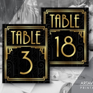 Art Deco Pattern Background &quot;TABLE Numbers 1-20&quot; - Printable Art Gatsby Wedding Art Deco Sign - Faux Gold digital file - ADC1